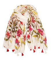 Large Boho Scarf for Women Lightweight Floral Printed 08 White/Pink Floral