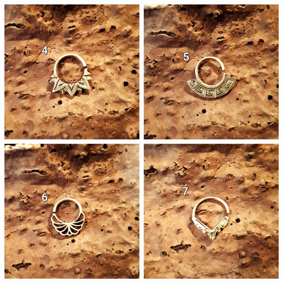 Ornate Indian Tribal brass gold Septum Ring Seamless nose clicker Goa hippy - Image 3 of 4