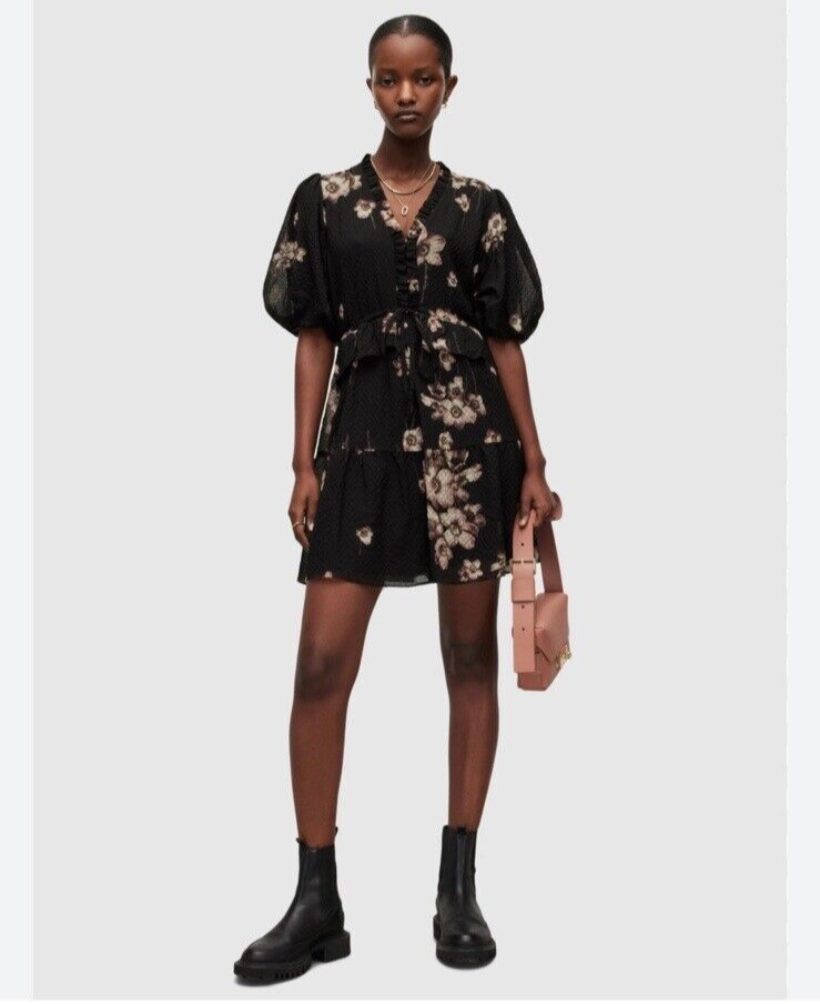 New AllSaints Lina Fillippa Black Floral Mini Dress Size US 4 | eBay