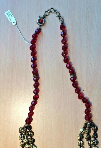 Faceded Red Glass Crystal & Real Bronze Large Necklace Quality Hand Made 82cm - Picture 6 of 7