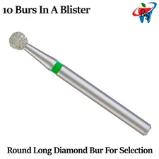 Dental FG Diamond Burs Drill High Speed Handpiece Round Ball Long 10pcs Pack