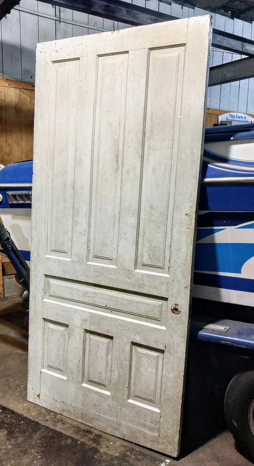 Antigua puerta de salón de madera maciza, XL vintage 7 paneles puerta corredera de granero 87"x42"   Foto 2 de 4