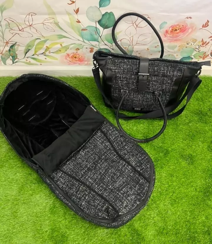 Mamas and Papas OPULENCE Black White Baby Nappy Changing Tote Bag Footmuff
