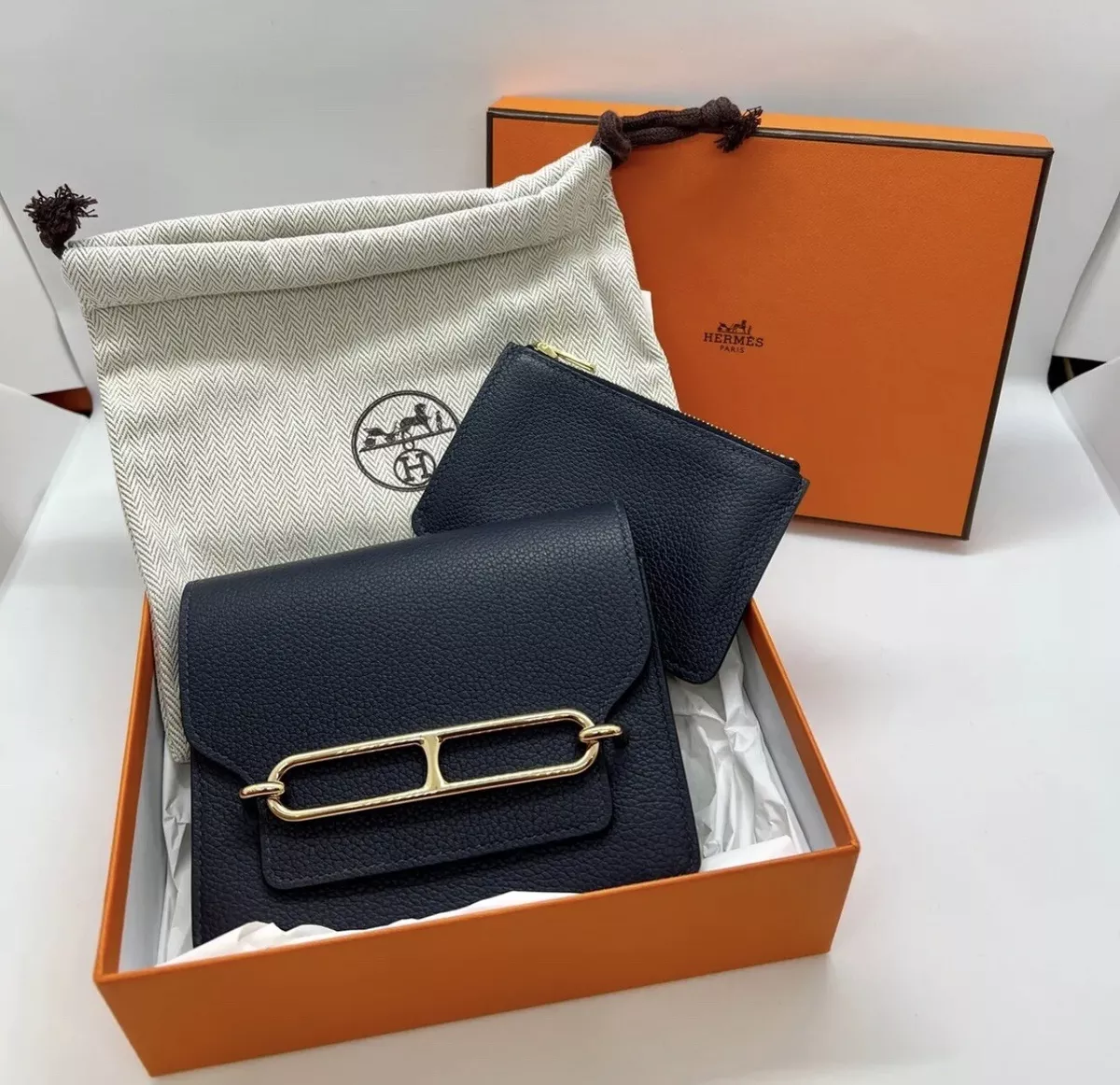 NEW Authentic Hermes Evercolor Bleu Nuit Roulid Slim Walket Waist Bag