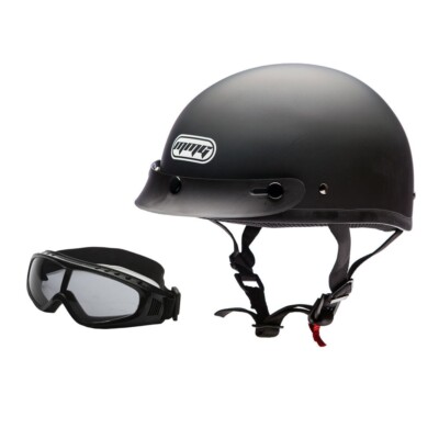 MMG Motorcycle Half Helmet Skull Cap Beanie  - DOT Flat Matte Black (XL)