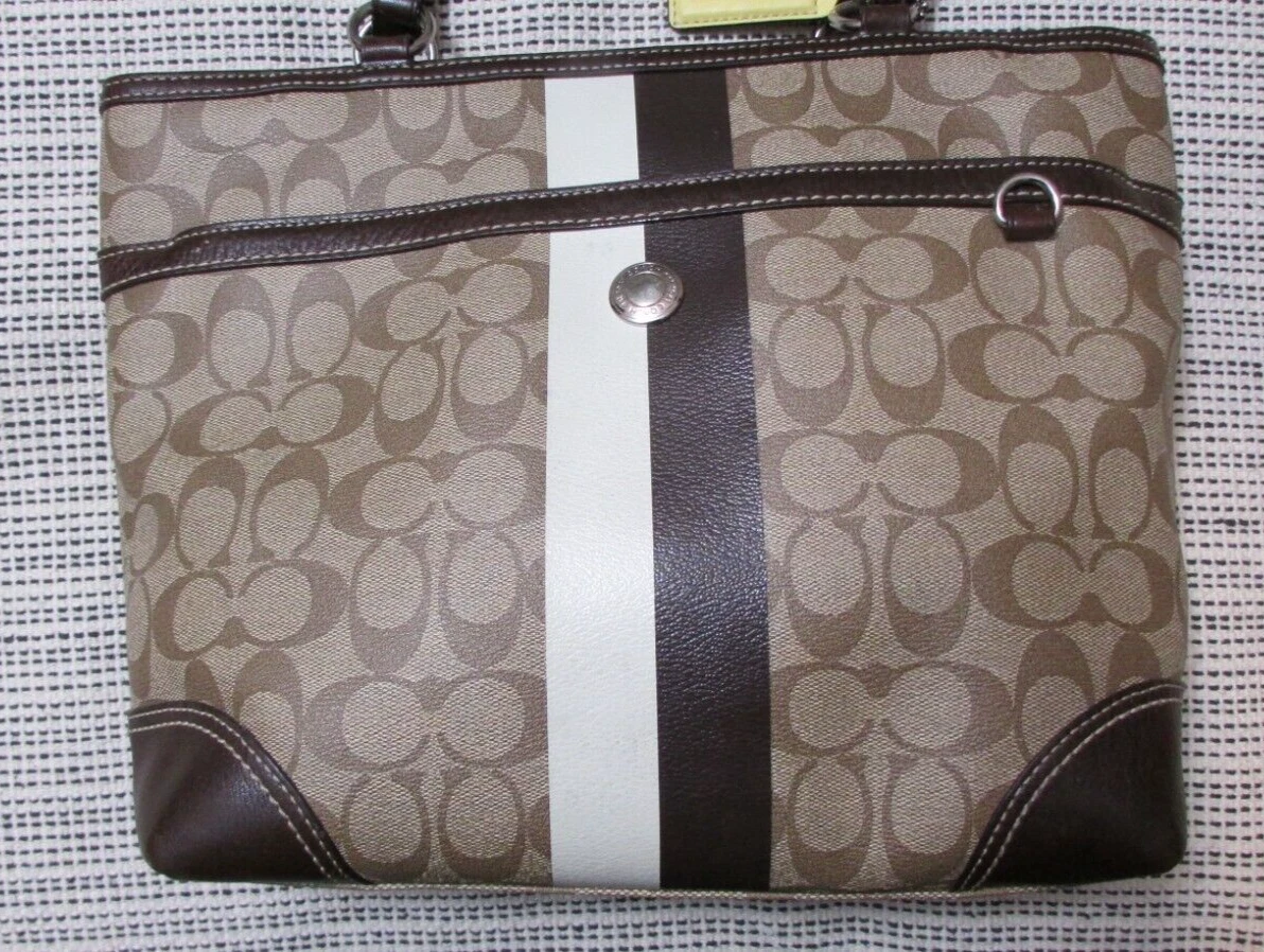COACH Carrozza n. Borsa a righe J0973 F14477 Heritage Signature Chelsea marrone
