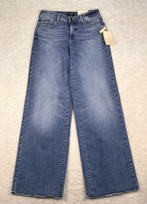 NYDJ Women's Teresa Wide Leg Jeans Sz 6 Blue Picasso Lake Fray Hem Lift Tuck