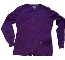 CHEROKEE WORKWEAR Women s Eggplant Stretch Scrub Jacket Size Small Bleach Stains