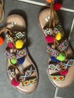 BP Multicolor Beaded~ Pom Pom Accent~Tie Up Sandals ~Women US Size 9.5~cute NWOB — photo 3