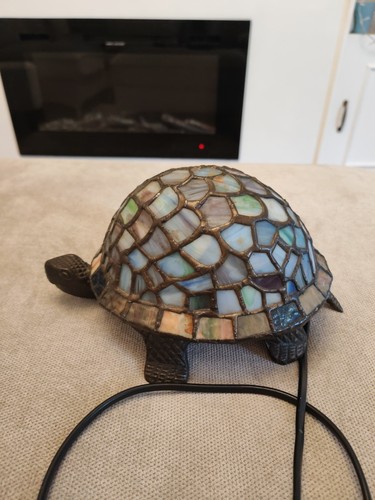 Vintage Lloytron Tiffany Stil blaue Buntglas Schildkröte Ornament Lampe sehr guter Zustand - Bild 4 von 10