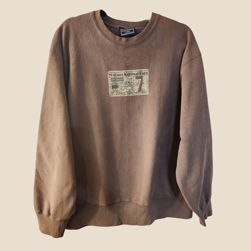 Yosemite Adventure Co Vintage Wash Brown Ticket Graphic Sweatshirt XL