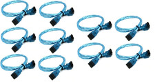 10" Inch UV Blue SATA 3 III Round SSD/HDD Data Cable Straight to Rt Angle 10Pack