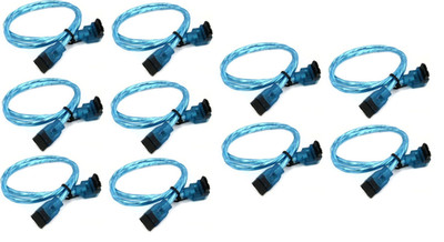 10'' Inch UV Blue SATA 3 III Round SSD/HDD Data Cable Straight to Rt Angle 10Pack