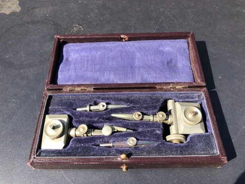 Vintage TRAMMEL GAUGE tool set in original case engineers drawing tool compass