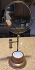 EARLY BRASS GENTLEMEN'S SHAVING MIRROR WITH BRUSH AND MILK GLASS CUP — photo 4