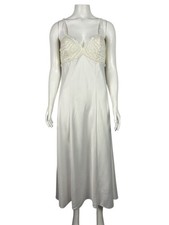 Vintage Flora Bridal Long Slip Lingerie Medium White Satin Lace Nightgown