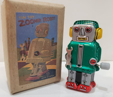 Tin Zoomer Robot Japan Green Windup Toy Vintage Mini version