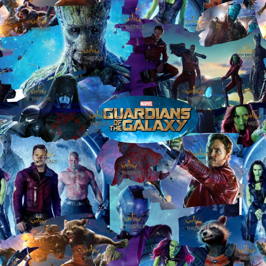 Guardianes de la Galaxia Impresión Personalizada 1 Yarda Tela Diseño Sin Costuras Aprox 59x36 Foto 2 de 2