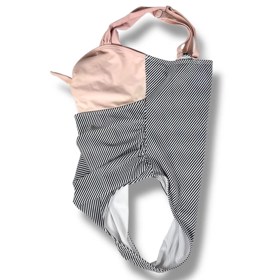 Maiô VIVIfashion feminino médio uma peça listrado roupa de banho - Imagem 3 de 4