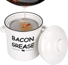 SOLIGT Ceramic Bacon Grease Container with Strainer - 600ml / Creamy-white 