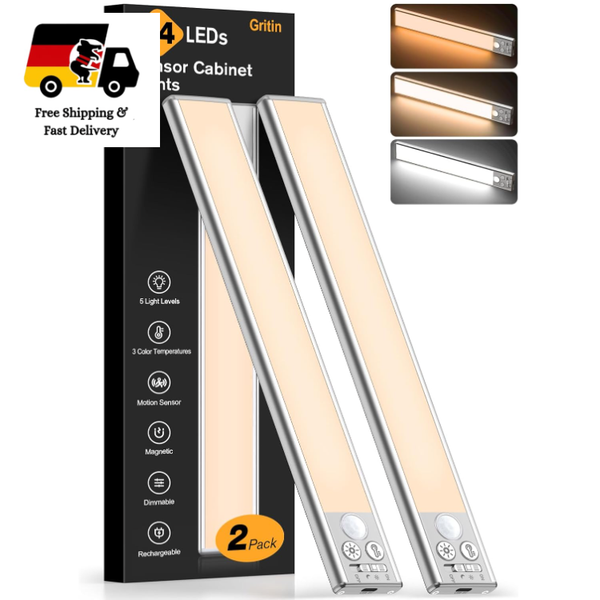 Schrankbeleuchtung 26Cm LED Unterbauleuchte Mit Bewegungssensor 2 StüCk Silber-image