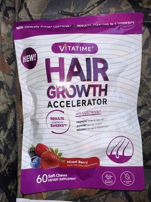 Vitatime Hair Growth Biotin Mixed Berry Soft Chews Vitamins Women w Lustriva 60