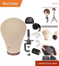 23 Inch Cork Canvas Wig Head Mannequin - Perfect for Professional Wig Makers