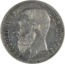 1866 Belgium 50 Centimes KM26 EF Uncertified #159