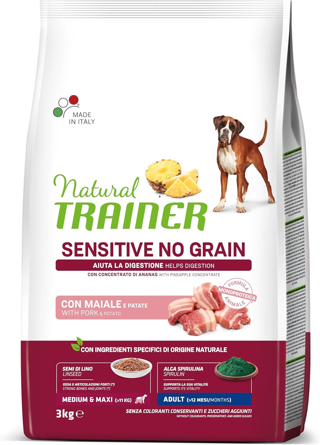 Natural Trainer Sensitive No Grain Maiale e Patate per Cani Adulti