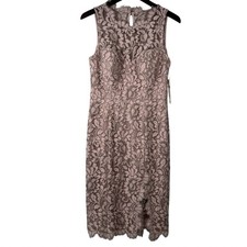 Eliza J Lace Applique Illusion Neck Sheath Dress Women's 8 Blush Pink Sleeveless