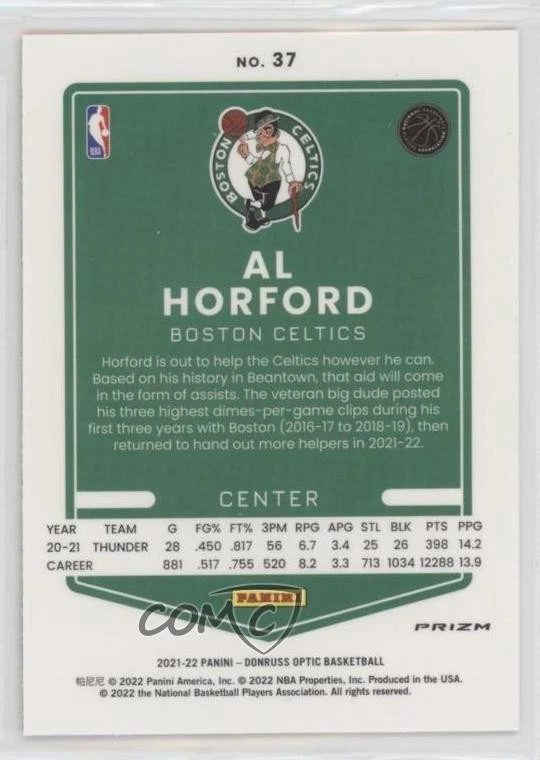 2021-22 Panini Donruss Optic Gold Wave Prizm Al Horford #37 - Image 2 of 2