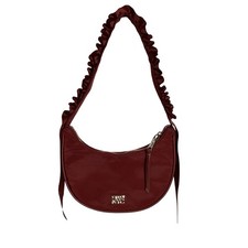 Madden NYC Ruffled Ribbon Burgundy Crescent Zippered Shoulder Bag