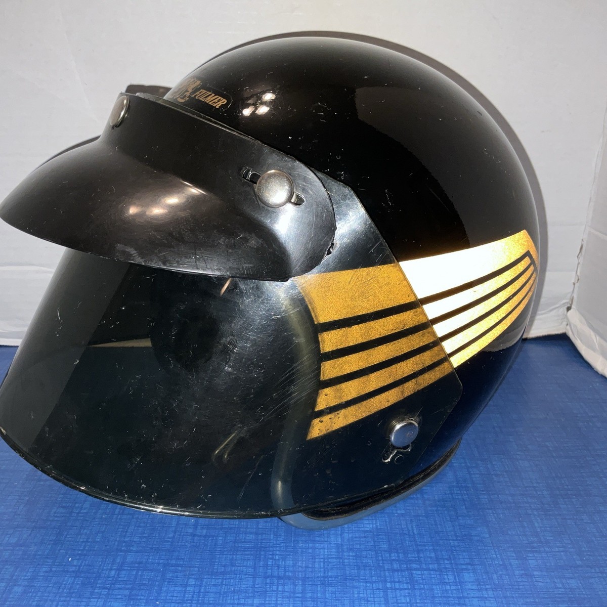 VTG 1970s ARTHUR FULMER AF40 SMALL MOTORCYLCE HELMET BLACK GOLD