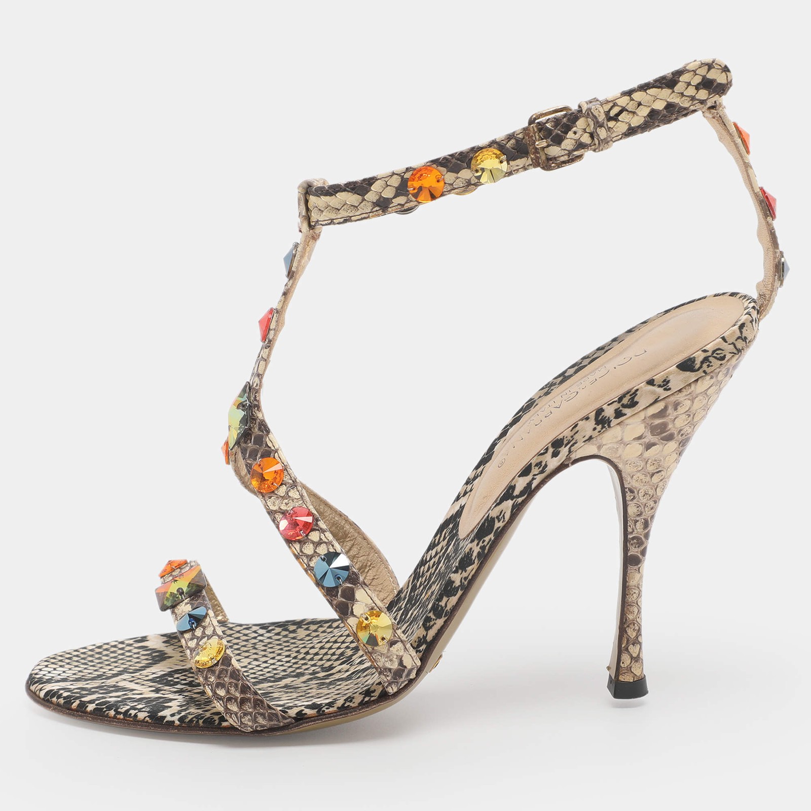 Dolce Gabbana Beige Python Leather Crystal Embell… - image 1