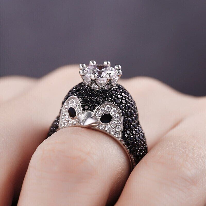 2 CT Round Simulated Diamond Penguin Engagement Ring 14k