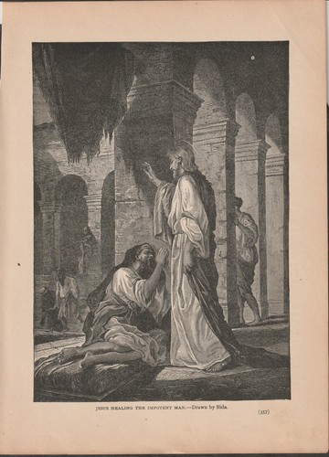 VINTAGE RELIGIÖSE ILLUSTRATION JESUS HEILT DEN OHNMÄCHTIGEN MANN GEZEICHNET VON BIDA