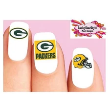 Waterslide Nail Decals Set of 20 - Green Bay Packers Football Assorted