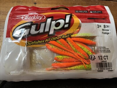 Berkley Gulp Minnow  3'' - 12 Pk Fire Tiger Drop Shot Minnows Bass Perch  Crappie