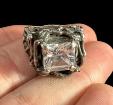 Ring 925 Cubic Zirconia Pronged Square Cut Cast Sterling Silver Statement Band