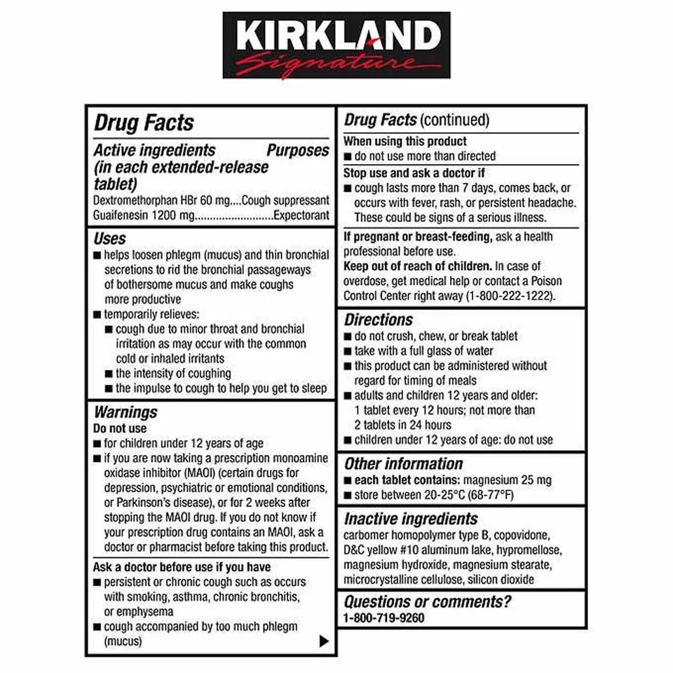 Kirkland Maximum Strength Mucus-DM 84 таблетки с пролонгированным высвобождением - Изображение 3 из 3