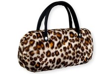 Brillenetui Damen Fell Stoff weiß gelb gold braun mit Henkel Tasche Punkte B021