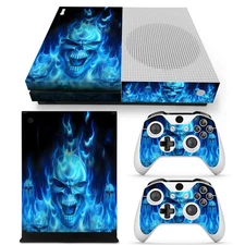 Xbox One S Skin Design Foils Sticker Screen Protector Set - Blue Skull Motif