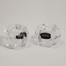 2 Small Taper Candle Holders 24% Lead Crystal Made in USA Original Labels