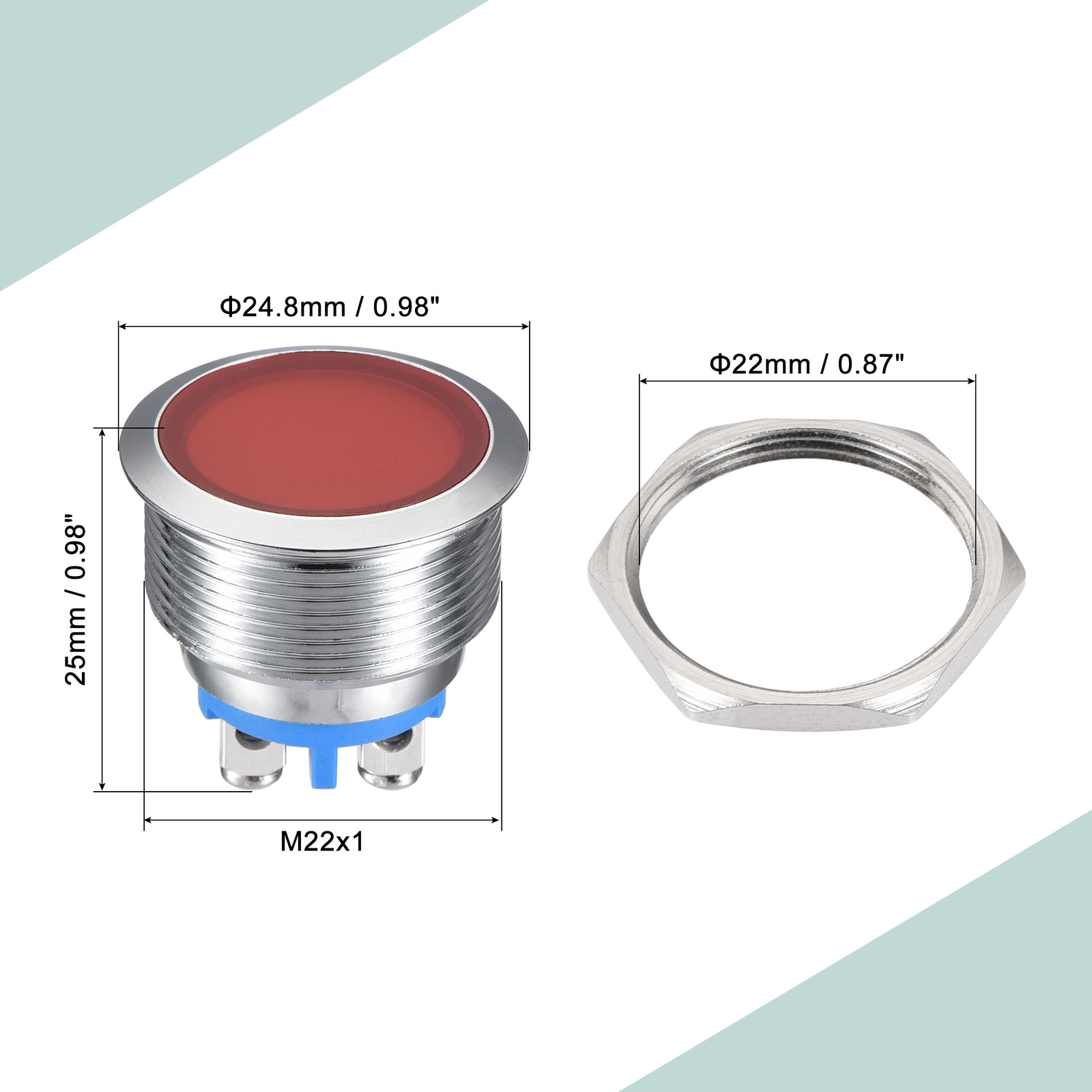 M22 Red Led 2 PCs 22mm M22 Panel Mount 110V LED Signal Indicator Lights Red Green ...