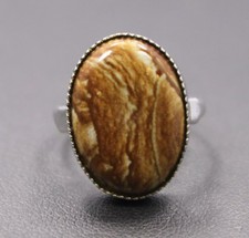 Adjustable Sterling Brown  Cream Agate Stone Ring One Size Fits All