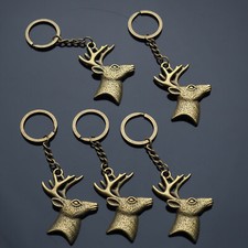 5x PCS Lot Large Deer Buck Head Antler Sportsman Hunting Hunter Keychain Bronze