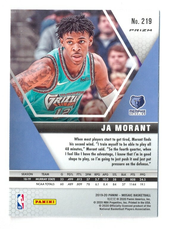 その他 2019 PANINI INSTANT ORANGE JA MORANT RC JA MORANT 2019-20 PANINI MOSAIC #219 REACTIVE ORANGE PRIZM
