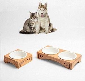 Elevated-Pet-Dog-Cat-Feeding-Bowls-Bamboo-Stand-Holder-Raised-Ceramic-Feeder