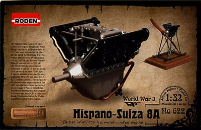 1/32 Scale RODEN622 Hispano Suiza V8A Aircraft Engine 36mm Plastic Model Kit