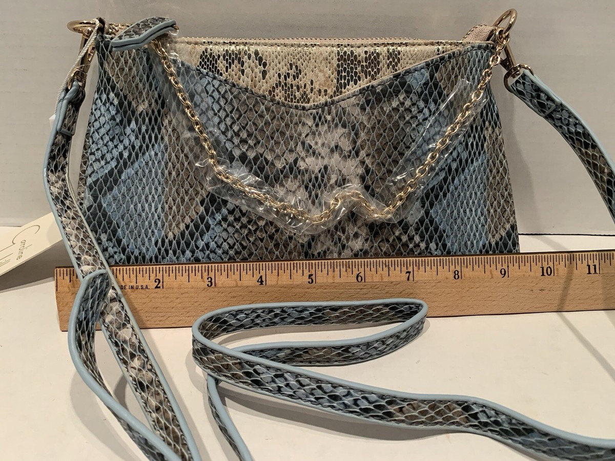 Caroline Hill Crossbody Purse NWT Snake Denim Blue Color Gold Trim